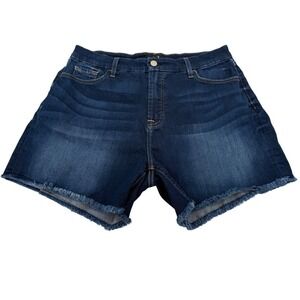 JEN7 7 For All Mankind Denim Shorts Frayed Hem Dark‎ Wash Jean Stretch Casual 12
